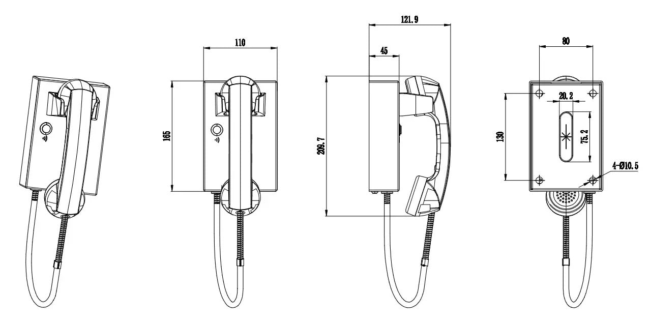 Teléfono de acero inoxidable resistente al vandalismo para montaje en pared